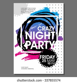 Crazy Night Party Vector Flyer Template - EPS10 Design.