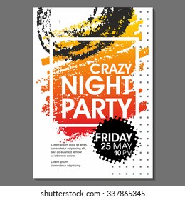 Crazy Night Party Vector Flyer Template - EPS10 Design.