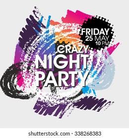 Crazy Night Party Vector Flyer Template - EPS10 Design.