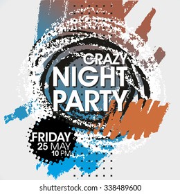 Crazy Night Party Vector Flyer Template - EPS10 Design.