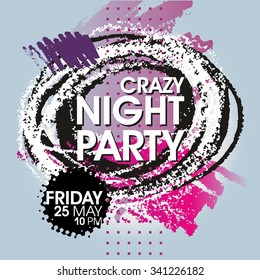 Crazy Night Party Vector Flyer Template - EPS10 Design.