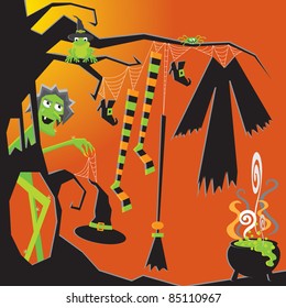 Crazy nude Witch gets ready for the party by hanging her clothes to dry
