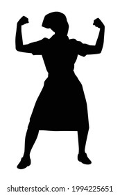 Crazy nurse ready for fight against covid-19 virus silhouette vector on white background