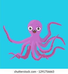 Crazy octopus. Cartoon character. Stock vector illustration