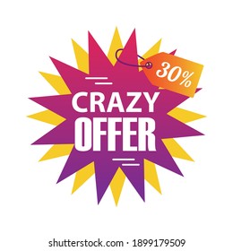 oferta loca en el diseño de sellos de explosión, oferta de venta compras y tema de descuento Ilustración de vectores