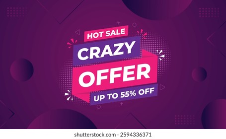Crazy Offer Sale Background. Sale banner design template. Vector illustration. Market promotion banner and crazy discount announcement background vector illustration