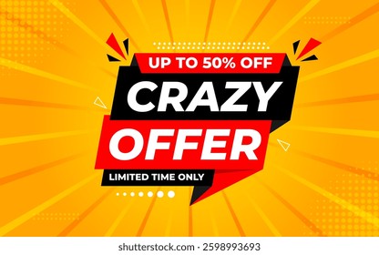 Crazy Offer Sale Background. Sale banner design template. Vector illustration. Market promotion banner and crazy discount announcement background vector illustration.