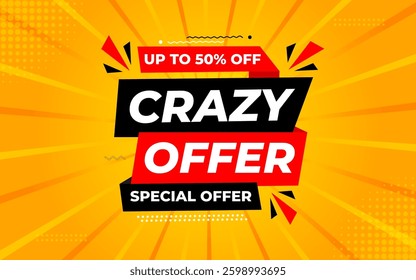 Crazy Offer Sale Background. Sale banner design template. Vector illustration. Market promotion banner and crazy discount announcement background vector illustration.