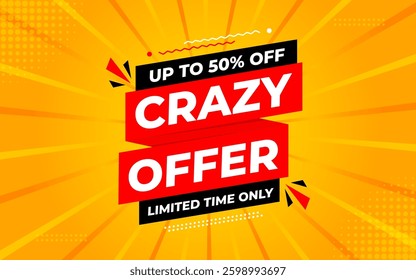 Crazy Offer Sale Background. Sale banner design template. Vector illustration. Market promotion banner and crazy discount announcement background vector illustration.