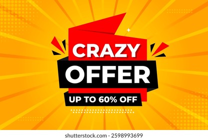 Crazy Offer Sale Background. Sale banner design template. Vector illustration. Market promotion banner and crazy discount announcement background vector illustration.
