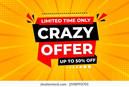 Crazy Offer Sale Background. Sale banner design template. Vector illustration. Market promotion banner and crazy discount announcement background vector illustration.
