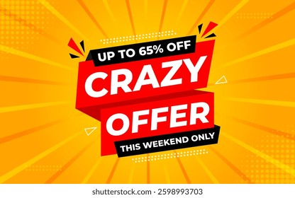 Crazy Offer Sale Background. Sale banner design template. Vector illustration. Market promotion banner and crazy discount announcement background vector illustration.