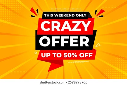 Crazy Offer Sale Background. Sale banner design template. Vector illustration. Market promotion banner and crazy discount announcement background vector illustration.