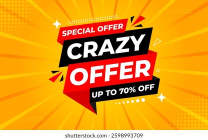 Crazy Offer Sale Background. Sale banner design template. Vector illustration. Market promotion banner and crazy discount announcement background vector illustration.