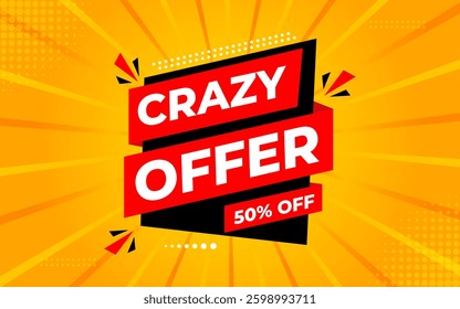 Crazy Offer Sale Background. Sale banner design template. Vector illustration. Market promotion banner and crazy discount announcement background vector illustration.