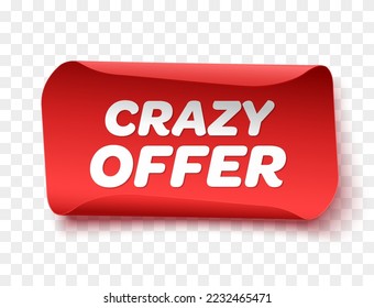 Crazy Offer Tags. Red Discount Label isolated on white. Vector Illustration