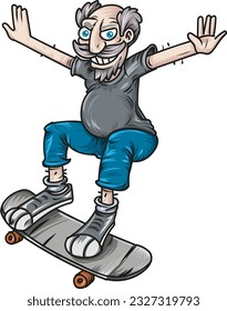 Crazy old grandfather skateboarding cartoon vector illustration