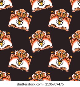 Crazy old man professor on black background seamless pattern. Modern vintage, pop art style seamless pattern concept.