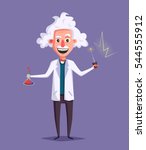 Crazy old scientist. Funny character. Cartoon vector illustration. Mad professor. Science experiment. Remote controller
