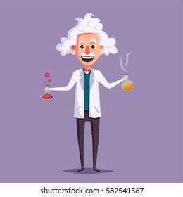 Crazy Old Scientist. Funny Character. Cartoon Vector Illustration