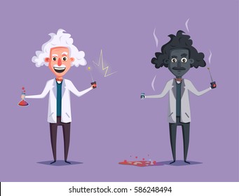 Crazy old scientist. Funny character. Cartoon vector illustration