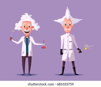 Crazy old scientist. Funny character. Cartoon vector illustration