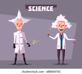 Crazy Old Scientist. Funny Character. Cartoon Vector Illustration