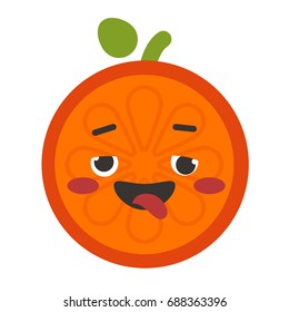Crazy orange emoji. Crazy orange fruit emoji. Vector flat design emoticon icon isolated on white background.