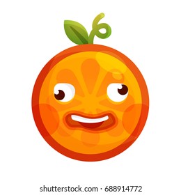 Crazy orange emoji. Crazy orange fruit emoji. Vector flat design emoticon icon isolated on white background.