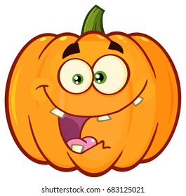 Crazy Orange Pumpkin Vegetables Cartoon Emoji Face Character With Expression. Vector Illustration Isolated On White Background