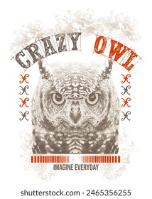Crazy owl Beauty natural slogan text flowers with grunge splash