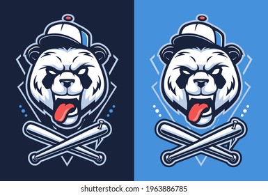 Crazy panda and baseball bats vector illustration.
