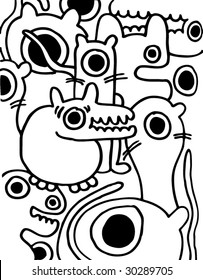 Crazy pattern of freaks doodles