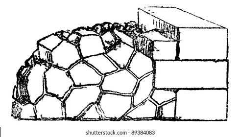 Crazy paving of the Romans contains joints in all directions, vintage engraved illustration. Magasin Pittoresque 1875.