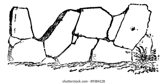 Crazy paving of the Romans contains joints in all directions, vintage engraved illustration. Magasin Pittoresque 1875.