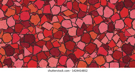 Crazy paving, shades of red, textured terrazzo Seamless Repeat Vector Pattern. Thousands of random non-overlapping elements.  