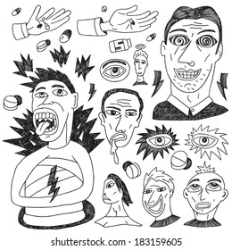 crazy people - doodles set