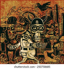 crazy persons, bikers, skulls and cactus. vector illustration.