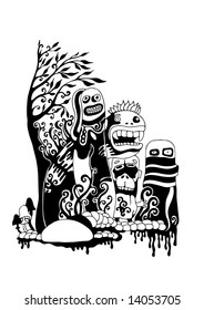 crazy persons, ink style vector background. for CD cover or t-shirt design