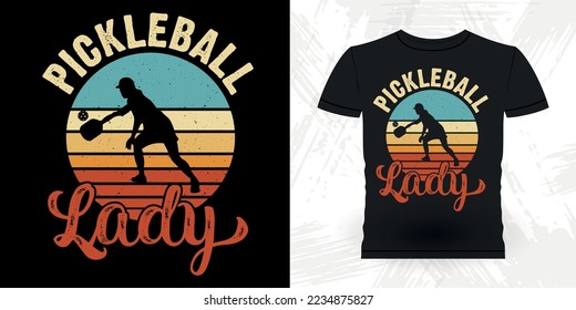 Crazy Pickleball Lady Funny Pickleball Player Sports Pickleball Retro Vintage Pickleball T-shirt Design