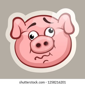 Crazy pig. Funny emotional pig muzzles in paper sticker vector illustration
