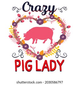 crazy pig lady farm animals lover spirit animal mens pique vector design illustration print wall art poster canvas