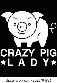 Crazy pig lady vector art design, eps file. design file for t-shirt. SVG, EPS cuttable design file