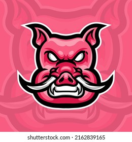 Crazy Pig, Wild Boar E-Sport Mascot Logo Design, Mascot, and Emblem Template Isolated Vector. Illustration Logo. Suitable for Game, Streamer, and E-Sport Team.