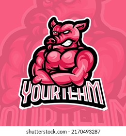 Crazy Pig, Wild Boar E-Sport Mascot Logo Design, Mascot, and Emblem Template Isolated Vector. Illustration Logo. Suitable for Game, Streamer, and E-Sport Team.