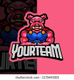 Crazy Pig, Wild Boar E-Sport Mascot Logo Design, Mascot, and Emblem Template Isolated Vector. Illustration Logo. Suitable for Game, Streamer, and E-Sport Team.