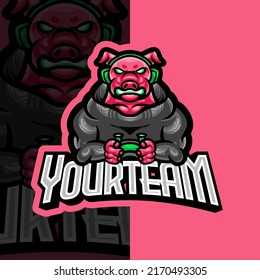 Crazy Pig, Wild Boar E-Sport Mascot Logo Design, Mascot, and Emblem Template Isolated Vector. Illustration Logo. Suitable for Game, Streamer, and E-Sport Team.