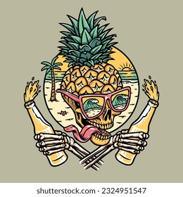 crazy pineapple skull and beach scene