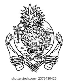 crazy pineapple skull and beach scene