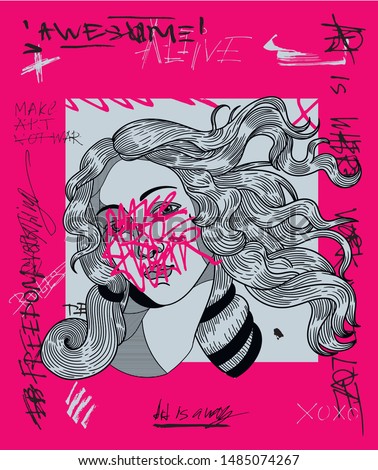 Crazy pink calligraphy.  The Birth of Venus by Sandro Botticelli 